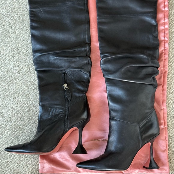 Amina Muaddi Leather Black Over-the-Knee Olivia Boots. EU 38 size, true to size! - Picture 10 of 16